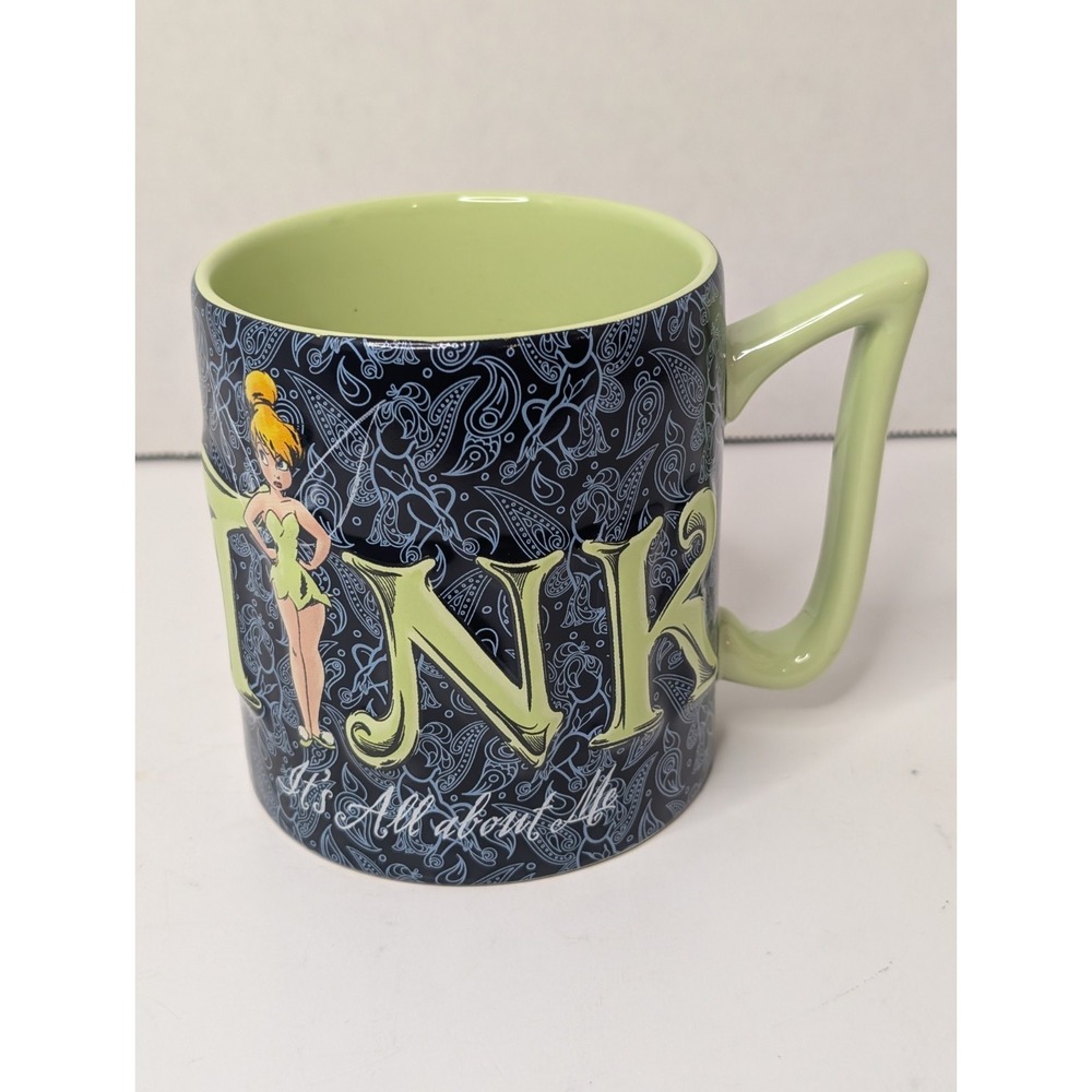 Disney Parks Tinker Bell It's All About Me Navy Green Coffee Mug Retired 14 Oz